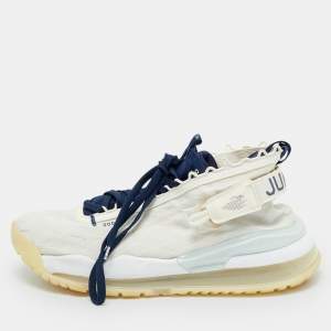 Pre Owned Air Jordans White/Navy Blue Fabric Proto Max720 Pale Ivory High Top Sneakers Size 45