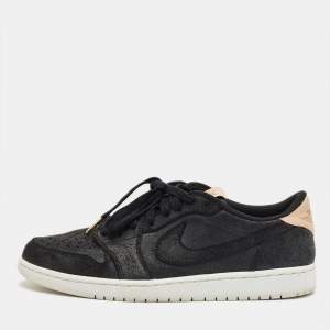 Pre Owned Air Jordans Black Suede Jordan 1 Retro Low OG Black Vachetta Sneakers Size 44.5