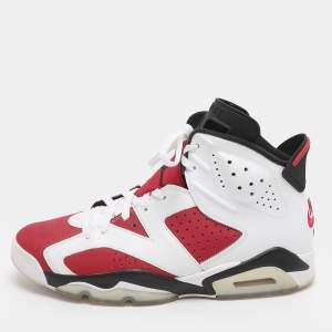 Pre Owned Air Jordans Carmine Jordan 6 Size 45 White/Red Leather High Top Sneakers