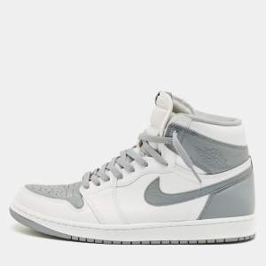 Pre Owned Air Jordans Jordan 1 Retro OG Stealth Size 46 White/Grey Leather High Top Sneakers