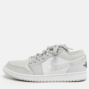 مملوكة مسبقًا Air Jordans Jordan 1 White Camo Size 44 White/Grey Canvas and Leather Low Top Sneakers