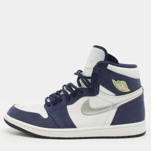 مملوكة مسبقًا Air Jordans Jordan 1 Retro CO.JP Midnight Navy Size 45 Multicolor Nubuck and Leather High Top Sneakers