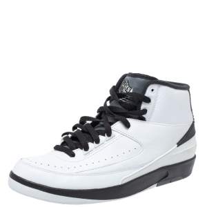 Air Jordan 2 White/Black Leather And Rubber Wing It Lace Up Sneakers Size 42.5