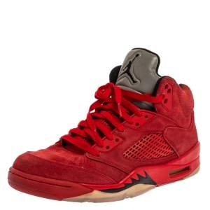 Air Jordan Red Suede Boys' 5 Retro Sneakers Size 42.5