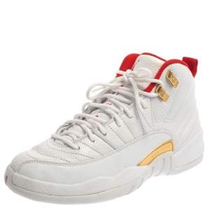 Air Jordan White Leather 12 Retro Fiba High Top Sneakers Size 40