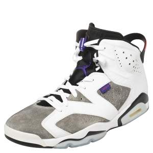 Air Jordan White/Grey Leather And Suede Jordan 6 Retro Flight Nostalgia Sneakers Size 47.5