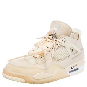 Air Jordan x Off White Beige Leather And Mesh 4 Retro Sail Sneakers Size 43