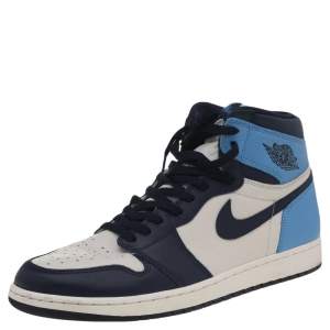 Air Jordan University Blue/White Leather Air Jordan 1 Retro High OG Sail Obsidian Sneakers Size 47