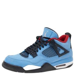 Jordan x Travis Scott Blue Nubuck Leather Air Jordan 4 Retro Cactus Jack Sneakers Size 47