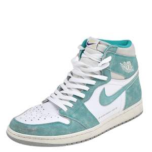 Air Jordan Turbo Green/White Suede And Leather Jordan 1 Retro High Sneakers Size 47