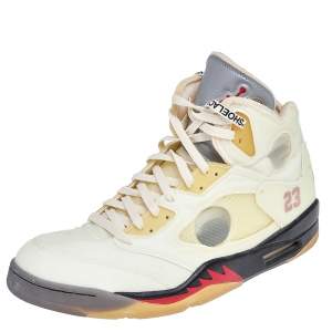 Off White x Air Jordan Cream Mesh Air Jordan 5 Retro Sail High Top Sneakers Size 47.5