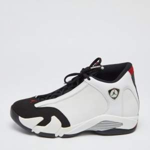 Air Jordan White/Black Leather and Suede Black Toe Jordan 14 Retro Sneakers Size 42.5 