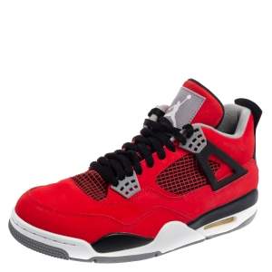 Air Jordan Fire Red/Black Nubuck Leather Toro Bravo Jordan 4 Retro Sneakers Size 42