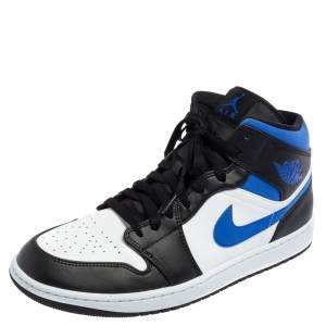 Air Jordan 1 White/Black Racer Blue Leather and Fabric Mid Sneakers Size 46