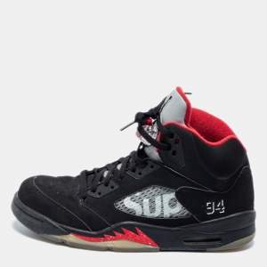 Jordan Black Nubuck Leather Air Jordan 5 Retro Supreme High Top Sneakers Size 44