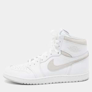 Air Jordan 1 Mid Grey/White Leather And Suede High Top Sneakers Size 47