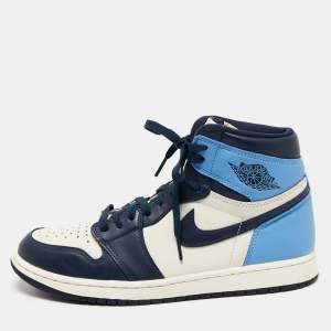  Air Jordan 1 Mid Nike Tri Color Leather High Top Sneakers Size 44.5