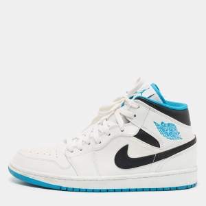 Air Jordan 1 White/Blue Leather Mid Laser Blue Sneakers Size 42.5