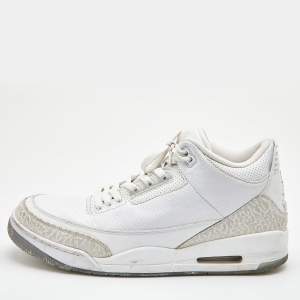 Air Jordans White Leather Jordan 3 Retro High Top Sneakers Size 47