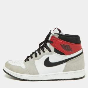 Pre Owned Air Jordan Tricolor Leather and Suede Jordan1 High Light Smoke Grey Sneakers Size 46