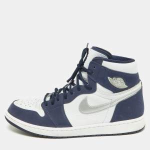 Pre Owned Air Jordan Navy Blue/White Leather Jordan 1 Retro High CO.JP Midnight Navy Sneakers Size 46