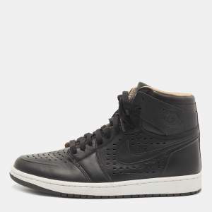 Air Jordan Black Leather Jordan1 Retro High Vachetta Sneakers Size 43