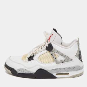 Air Jordans White Leather Jordan 4 Retro White Cement Sneakers Size 45
