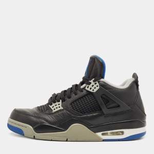 Pre Owned Air Jordans Black Leather Jordan 4 Retro Motorsports Alternate Sneakers Size 45