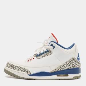 Pre Owned Air Jordans White Leather Jordan 3 True Blue Sneakers Size 45
