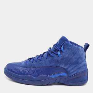 Air Jordans Blue Suede and Embossed Leather Jordan 12 Retro Sneakers Size 43 