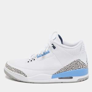 Air Jordan White/Blue Leather Jordan 3 Retro UNC 2020 High Top Sneakers Size 47