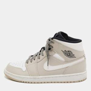 Air Jordans Cream Leather Jordan 1 Mid Desert Sand High Top Sneakers Size 40