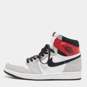 Air Jordans Multicolor Suede and Leather Jordan-1 Retro High Light Smoke Grey Sneakers Size 43