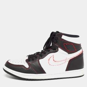 Air Jordans Multicolor Leather Jordan 1 Retro High Defiant White Black Gym Red Sneakers Size 45