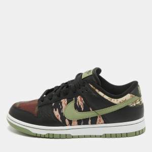  Nike Multicolor Canvas and Leather Dunk Low SE Camo Sneakers Size 40.5