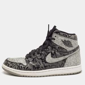 Air Jordans Grey Leather Jordan 1 Retro High OG Rebellionaire Sneakers Size 44