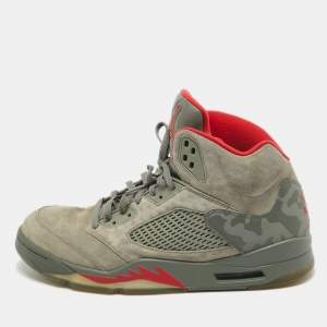 Pre Owned Air Jordans Grey Suede Jordan 5 Retro P51 Camo Sneakers Size 47.5