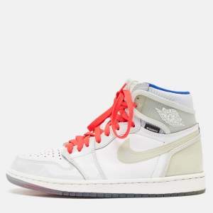 Air Jordans White Leather Jordan 1 Retro High Zoom White Racer Blue Sneakers Size 41