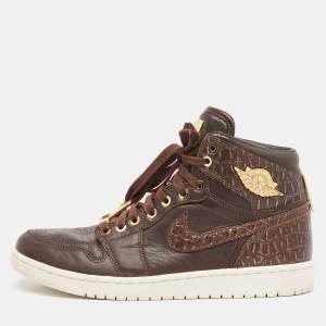 Air Jordans Brown Leather Jordan 1 Retro Pinnacle Baroque Brown Sneakers Size 44