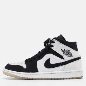 Air Jordans White/Black Leather Jordan 1 Mid Diamond Shorts Sneakers Size 40