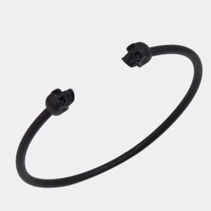Alexander McQueen Twin Skull Motif Black Tone Open Cuff Bracelet