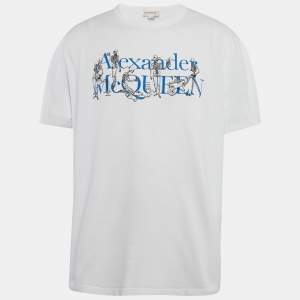 Alexander McQueen White Skeleton Embroidery and Logo Print Cotton T-Shirt XL