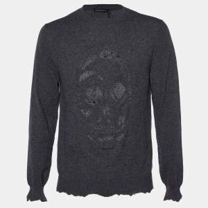 Alexander McQueen Grey Pierced Skull Wool & Cashmere Sweater L