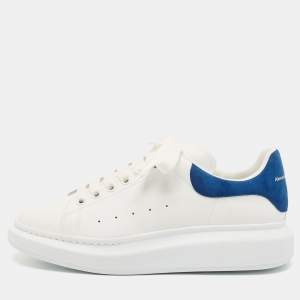 Alexander McQueen White/Blue Leather and Suede Oversized  Sneakers Size 43