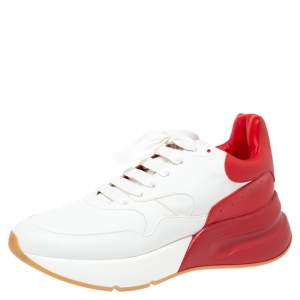 Alexander McQueen Red/White Leather Larry Oversized Low Top Sneakers Size 42