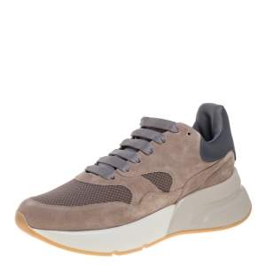 Alexander McQueen Beige/Grey Suede Leather And Mesh Runner Raised Sole Low Top Sneakers Size 42