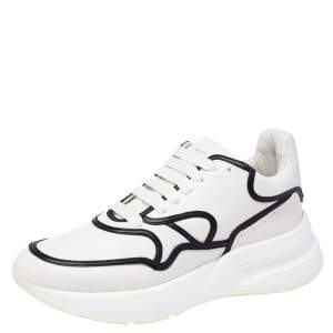 Pre Owned Alexander McQueen White/Black Leather Oversized Runner Sneakers Size 44