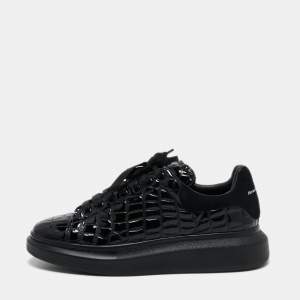 Alexander McQueen Black Croc Embossed Patent Leather Oversized Sneakers Size 43