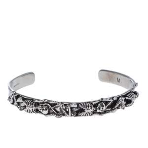 Pre Owned Alexander McQueen Dancing Skeleton Silver Tone Open Cuff Bracelet M