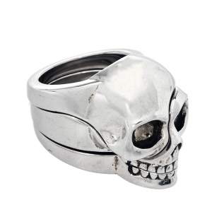 Pre Owned Alexander McQueen Divided Skull Silver Tone Ring Size 19